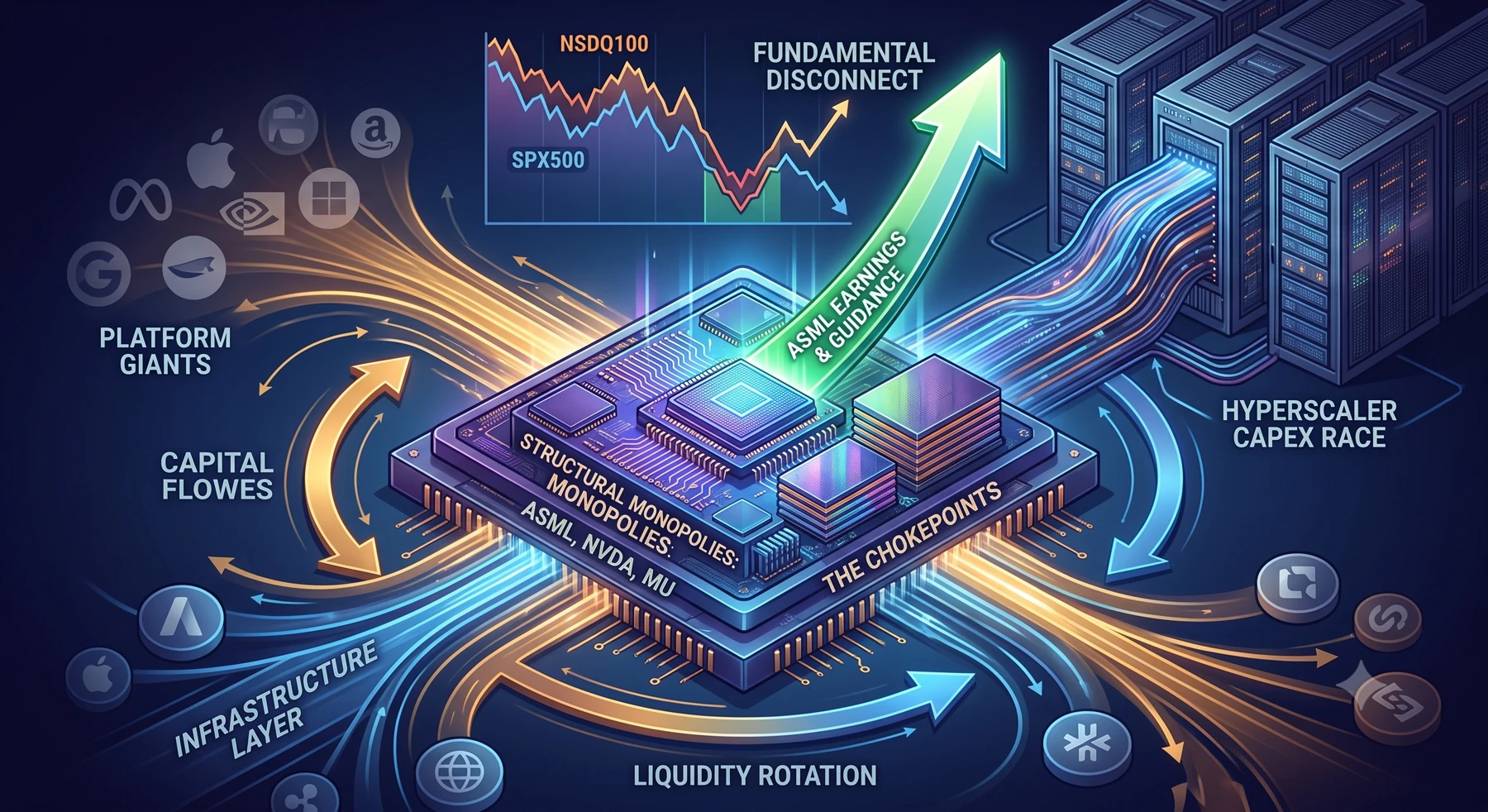 Original published illustration: ๐ Market Recap: Liquidity Rotations and the Fundamental Disconnect